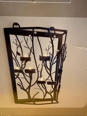Decorative Black Metal Wall Candle Sconce with Branch Motif